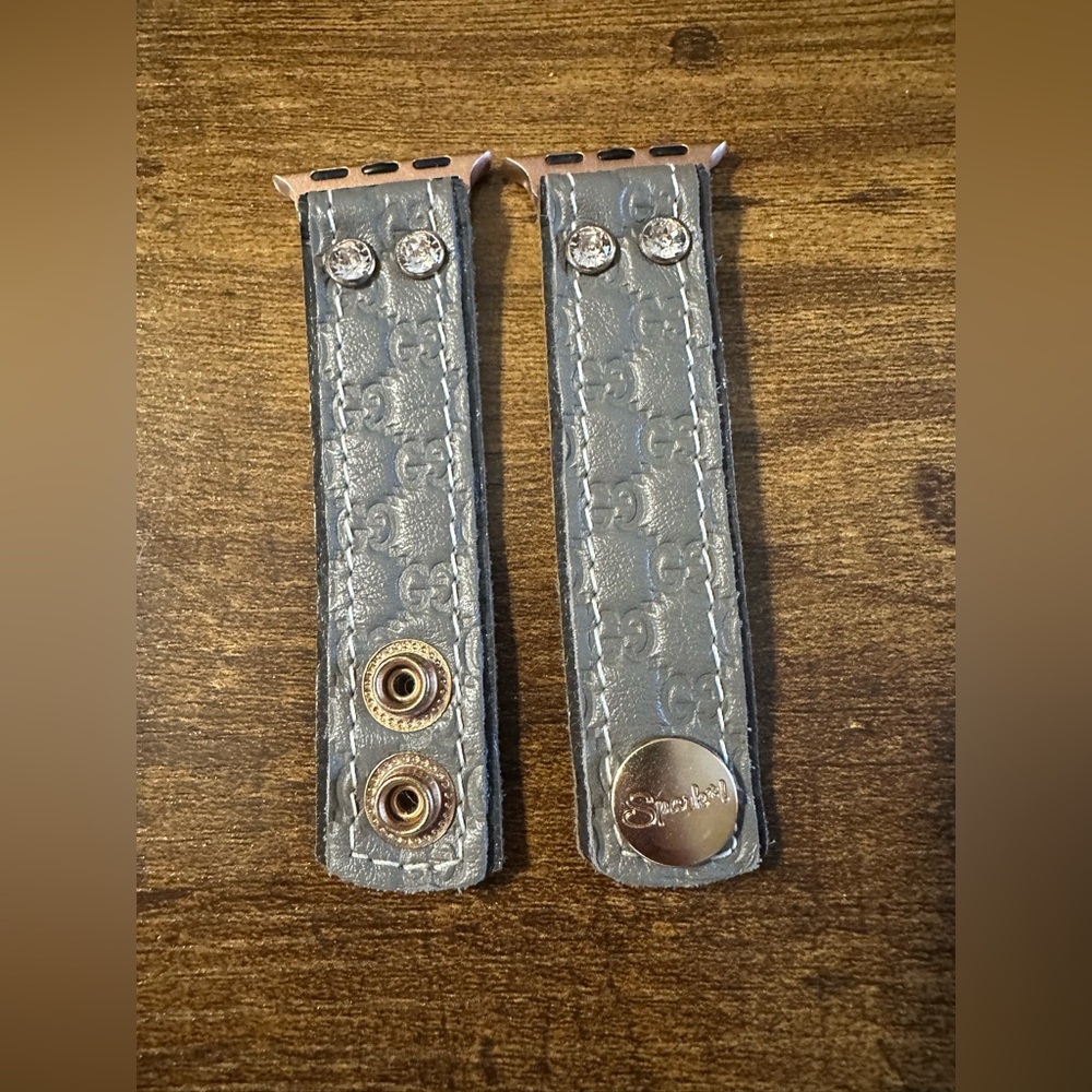 Brand New Gucci gray leather Apple Watch band by Spark*L bands. Mint condition